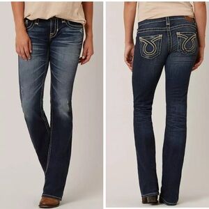 Big Star Liv Y2K Bootcut Distressed Thick Stitch Dark Wash Denim Jeans 29R